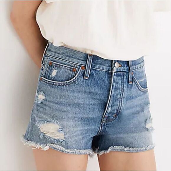 Madewell Relaxed Denim Shorts Homecrest Wash Ripped Edition Size 33 34 - Picture 3 of 8